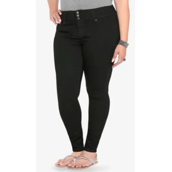 Torrid Size 16 Short Super Stretch Button Fly Jeggings Jeans Black 5-Pocket - Picture 1 of 7